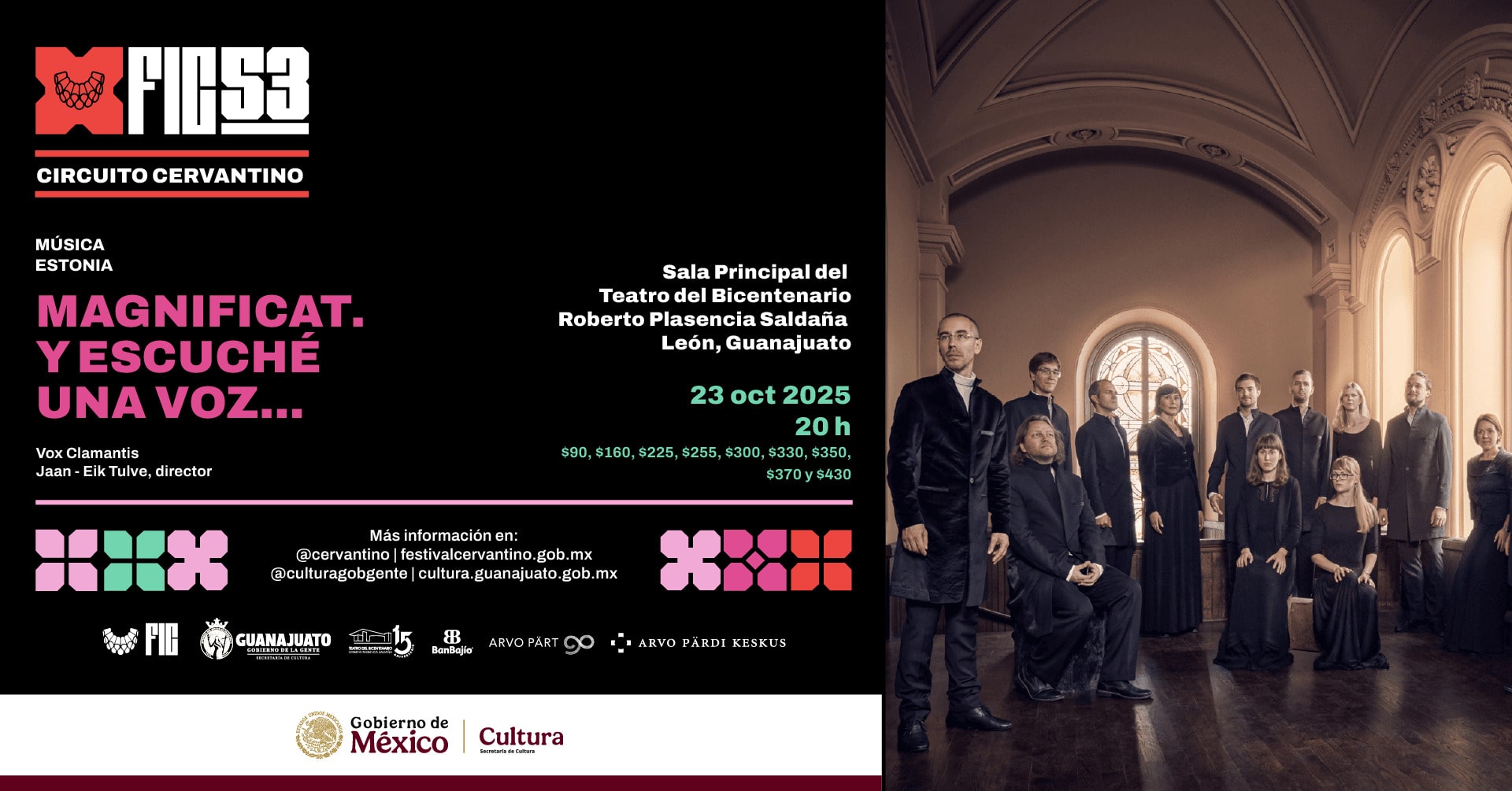 La Secretaría de Cultura de Guanajuato y el Festival Internacional Cervantino presentan en León a Vox Clamantis con Magnificat.